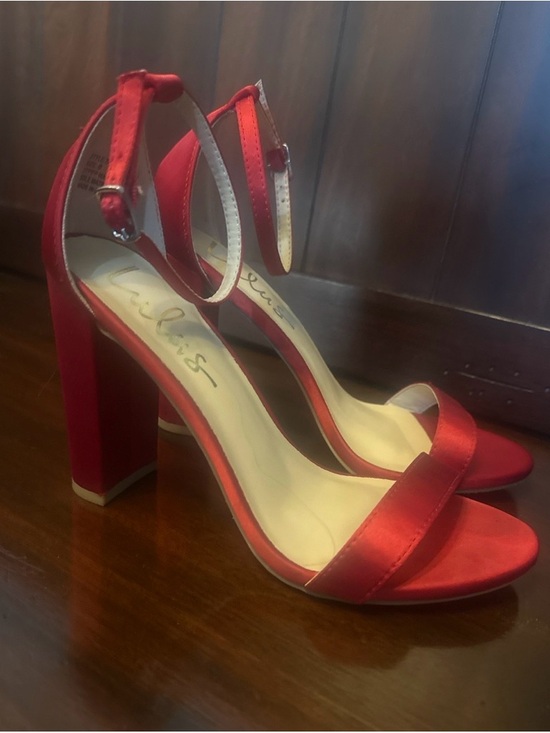Lulus Shoes - Lulu's Red Satin Ankle-Strap Block Heels